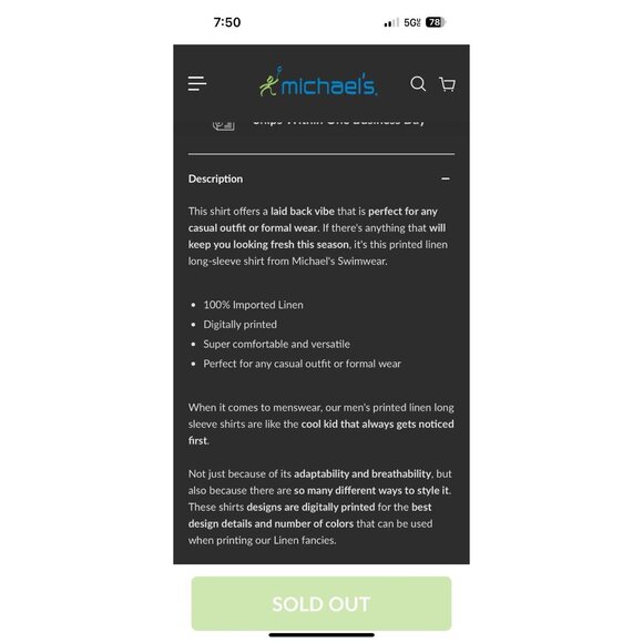 Michael's Men XXL 100% Linen Sunglasses Print Long Sleeve Shirt RV $165 EUC - Picture 12 of 13